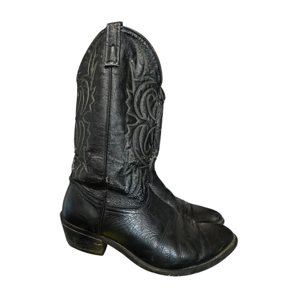 Vintage Laredo Western Black Leather Mens Size 13 D Cowboy Boots Distressed Look